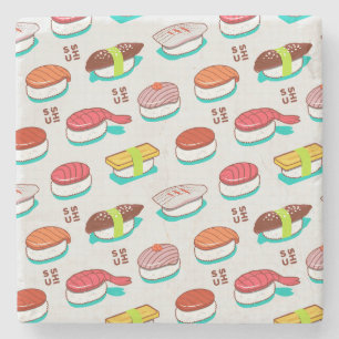 Vintage nigiri sushi, doodle pattern stone coaster