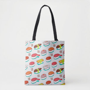 Vintage nigiri sushi, doodle pattern tote bag