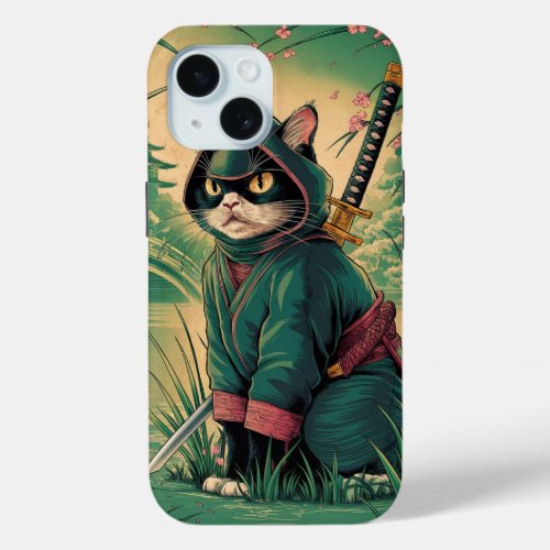 Vintage Ninja Cat  iPhone 15 Case