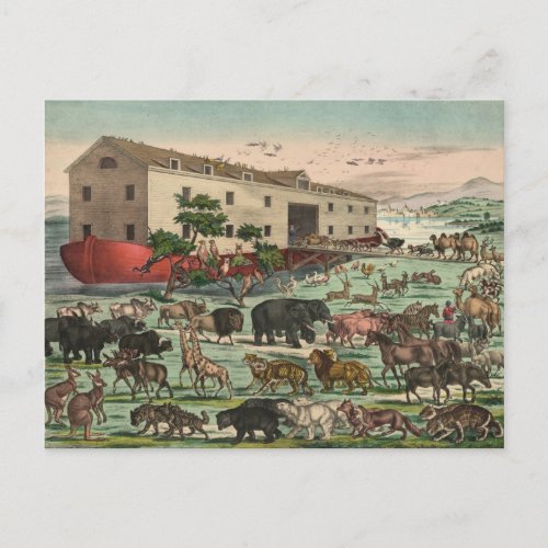 Vintage Noahs Ark Animals Illustration 1882 Postcard