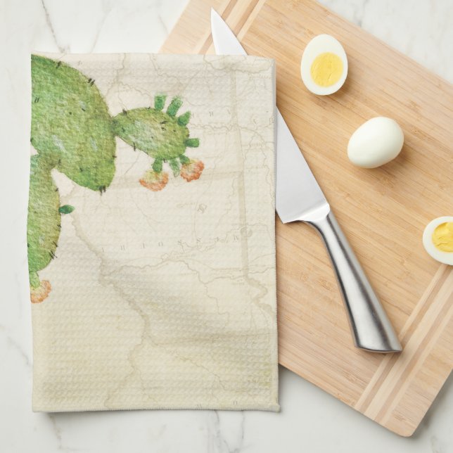 Vintage Nopal Cactus Kitchen Towel (Quarter Fold)