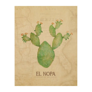 Vintage Nopal Cactus Watercolor Wood Photo Print