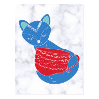 Vintage Nordic Christmas Blue Fox with Red Mug  Postcard
