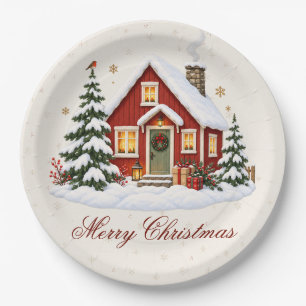 Vintage Nordic Christmas Cottage Holiday Party Paper Plates