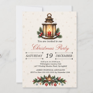 Vintage Nordic Christmas Lantern Evergreen Garland Invitation