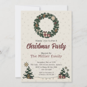 Vintage Nordic Christmas Wreath Holiday Party Invitation