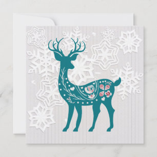 Vintage Nordic Elk with Snowflakes Personalize Holiday Card