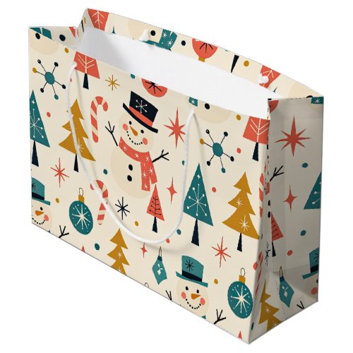 Vintage Nordic Snowmen Festive Christmas Large Gift Bag