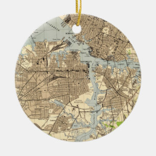 Vintage Norfolk & Portsmouth Virginia Map (1944) Ceramic Ornament