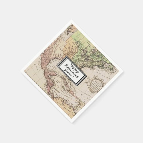 Vintage North America Map Personalized Retirement Napkins