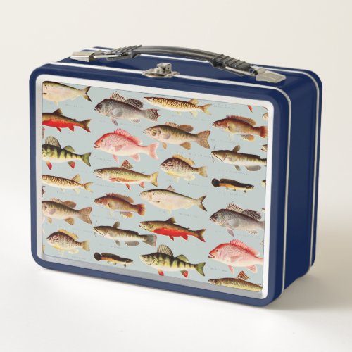 Vintage North American Fish Pattern Metal Lunch Box