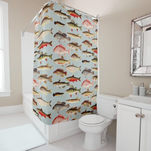 Vintage North American Fish Pattern Shower Curtain