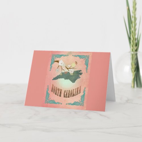 Vintage North Carolina State Map_ Pastel Peach Holiday Card