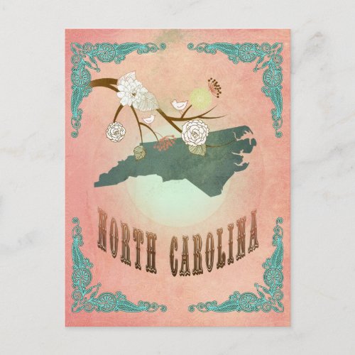 Vintage North Carolina State Map_ Pastel Peach Postcard