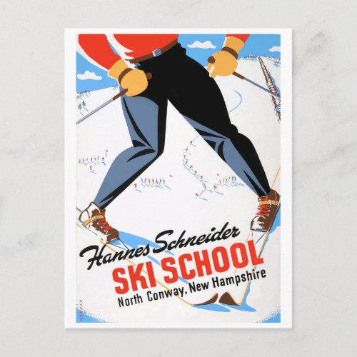 Vintage North Conway New Hampshire Skiing Travel Postcard