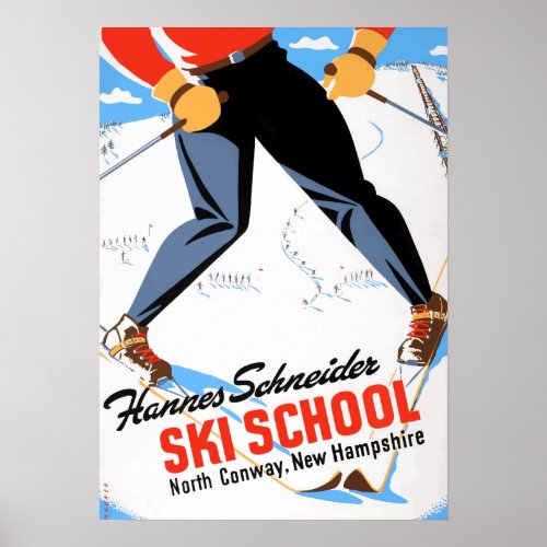 Vintage North Conway New Hampshire Skiing Travel Poster