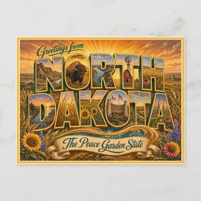 Vintage North Dakota Greeting From Postcard (Front)