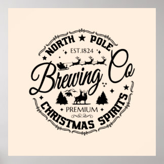 Vintage North pole Brewing co Christmas Spirits Poster