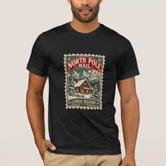 Vintage North Pole Mail Postage Stamp Winter Cabin T-Shirt