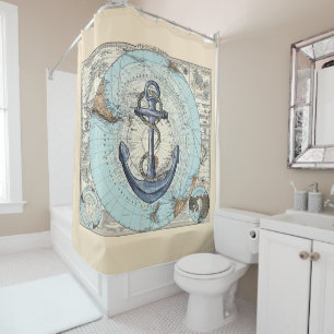 Vintage North Pole Map Nautical Anchor Shower Curtain