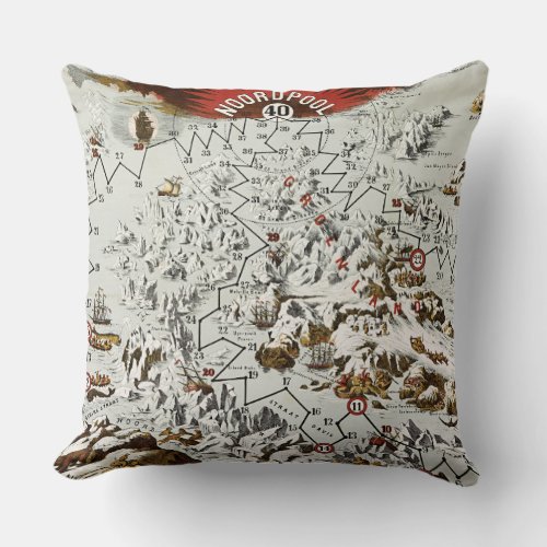 Vintage North Pole Old Antique Map World Throw Pillow