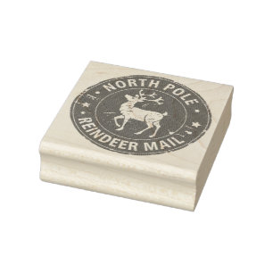 Vintage North Pole Reindeer Mail Christmas  Rubber Stamp