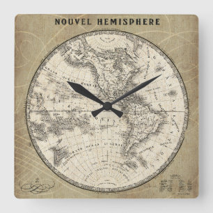 Vintage Northern Hemisphere Map Square Wall Clock