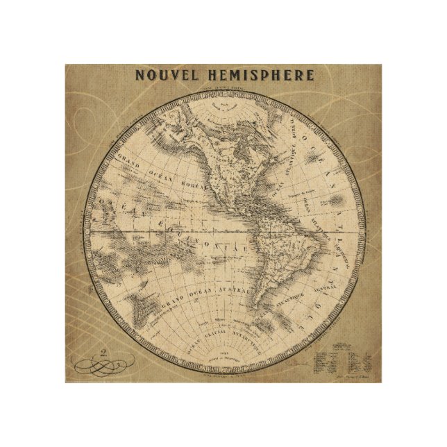 Vintage Northern Hemisphere Map Wood Wall Art (Front)