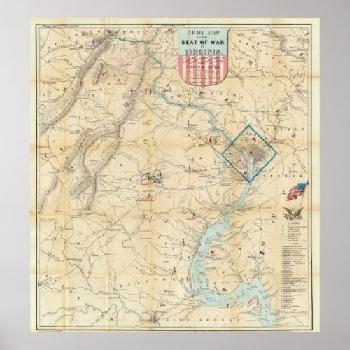 Vintage Northern Virginia Civil War Map 1862 Poster