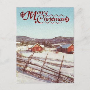 Vintage Norway, farmhouse at Christmas Holiday Postcard