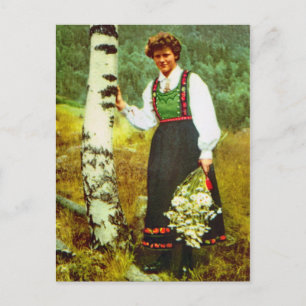 Vintage Norway, Lady with flowers Postcard