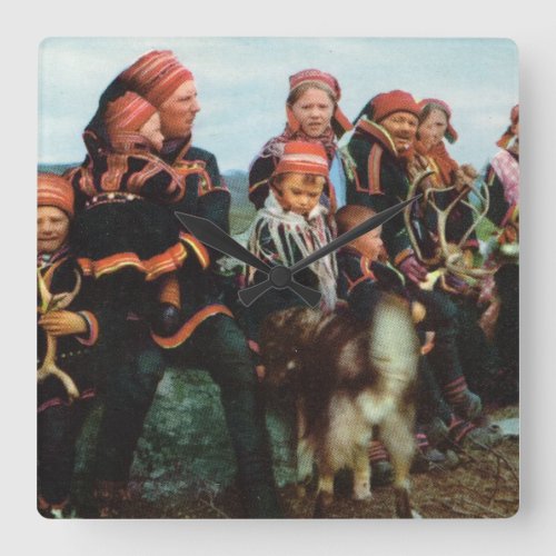 Vintage Norway Lapland Sami family 1950 Square Wall Clock