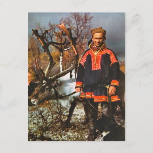 Vintage Norway Sami and his reindeer Postcard
