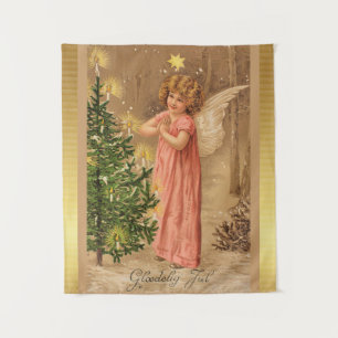 Vintage Norwegian Christmas Illustration Tapestry
