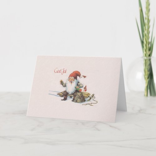 Vintage Norwegian Gnome God Jul Christmas Card