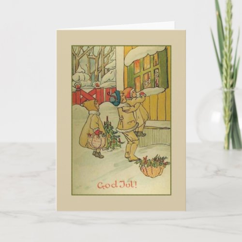 Vintage Norwegian God Jul Christmas Greeting Card