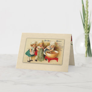 Vintage Nostalgic Christmas Children Baking Holiday Card
