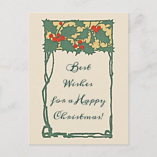 Vintage Nostalgic Christmas Holly Berries Holiday Postcard