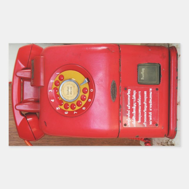 Vintage Nostalgic Old Classic Retro Telephone Rectangular Sticker (Front)