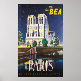 Vintage Notre Dame Cathedral BEA London Travel Poster