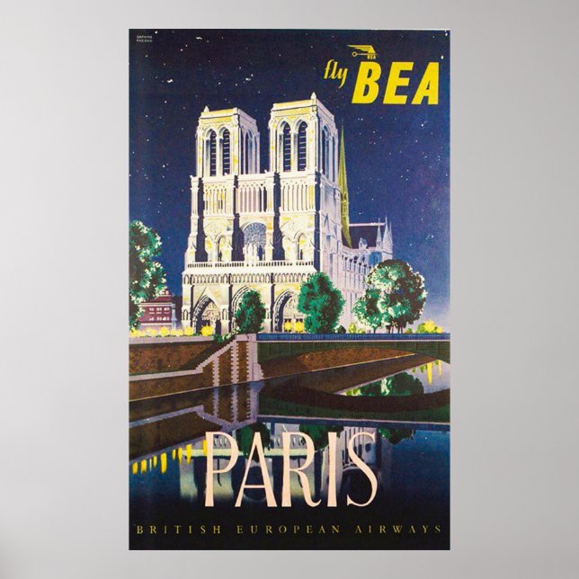 Vintage Notre Dame Cathedral BEA London Travel Poster (Front)