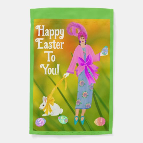 Vintage Nouveau Easter Lady and Bunny  Garden Flag