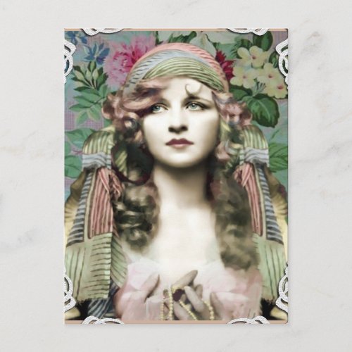 Vintage Nouveau Gypsy Pastel Lace Frame Postcard
