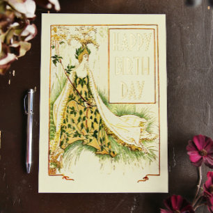 Vintage Nouveau Meadowsweet Walter Crane Birthday Foil Holiday Postcard