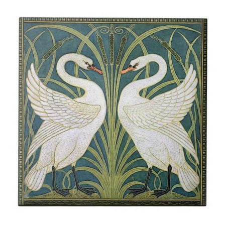 Vintage Nouveau Swans Ceramic Tile