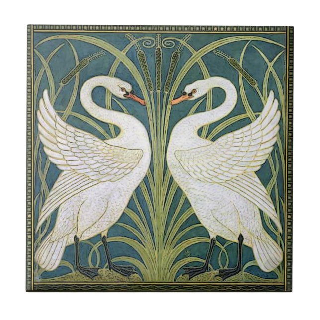 Vintage Nouveau Swans Ceramic Tile (Front)