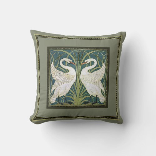 Vintage Nouveau Swans Throw Pillow