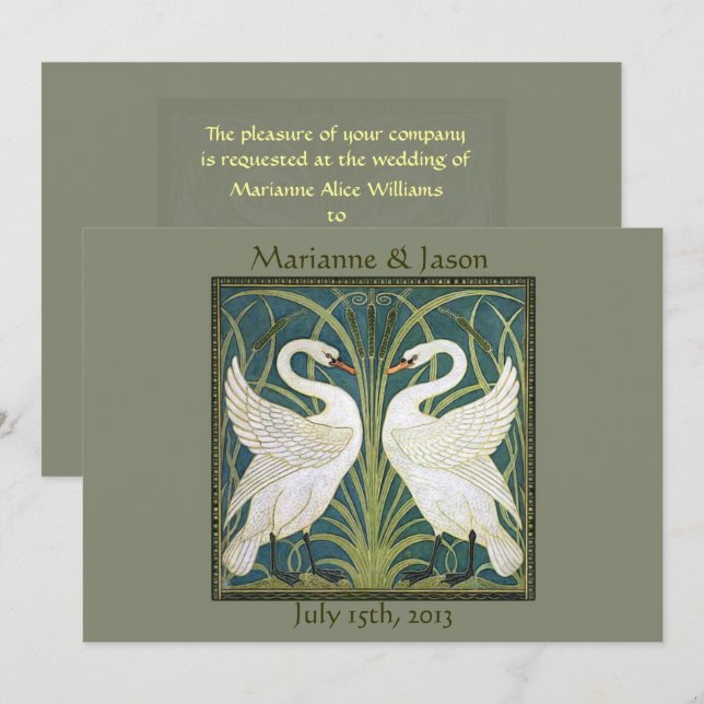 Vintage Nouveau Swans Wedding Invitation 5 (Front/Back)