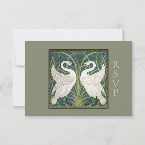 Vintage Nouveau Swans Wedding RSVP Card 2