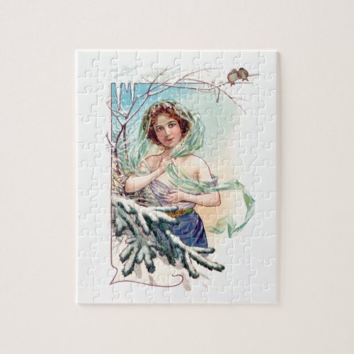 Vintage Nouveau Winter Maiden Jigsaw Puzzle